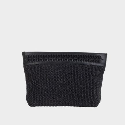 Latte L Raffia Pouch Bag Black