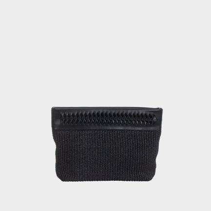 Latte M Raffia Pouch Bag Black
