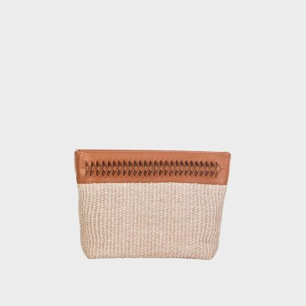 Latte M Raffia Pouch Bag Beige